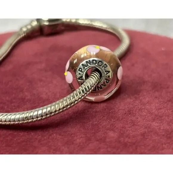 Pandora Sterling Silver Moments Snake Bracelet & Glass Bead Charm 7.25" #64317 - Picture 5 of 7
